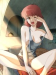 2010 3:4 5_fingers 5_toes areola bed bottomwear breasts brown_eyes cleavage clothed clothing erect_nipples feet female fingers furniture ghibli grandfathered_content hair hi_res human human_only kikumaru_bunta mammal morning nausicaä nausicaä_of_the_valley_of_the_wind nipples not_furry one_eye_closed pillow red_hair shirt shorts skimpy solo tank_top toes topwear