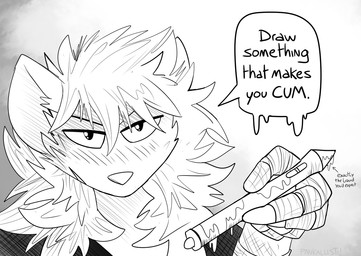 anthro command command_to_cum dialogue dripping female looking_at_viewer offering_to_another solo speech_bubble tablet_pen text pankallisti wacom circe_(pankallisti) mammal murid murine rat rodent black_and_white english_text monochrome sketch