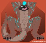 bodily_fluids claws foreskin genital_fluids genitals male penis pose precum spreading tongue kingdraws hybrid hyena mammal mustelid otter hi_res pinup