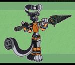 ambiguous_gender anthro clothed clothing cybernetics cyberpunk dieselpunk drill fully_clothed gloves green_background handwear legwear machine melee_weapon pawpads paws polearm power_tool simple_background solo stockings tools weapon grostenmeiers mag lungile cyborg hi_res