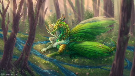 blurred_background claws creek cuddling detailed_background duo female female/female feral feral_on_feral finger_claws flower frill_(anatomy) grass horn leaf leaf_wings light light_beam long_neck membrane_(anatomy) membranous_frill petals plant smile snout sunbeam sunlight tail toe_claws tree unusual_anatomy unusual_wings water wings biohazardia mythology wings_of_fire sundew_(wof) willow_(wof) ambient_arthropod ambient_butterfly ambient_insect dragon leafwing_(wof) mythological_creature mythological_scalie scalie hi_res shaded signature