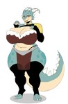 4_fingers 4_toes anthro armwear big_breasts black_armwear black_clothing black_legwear black_thigh_highs bottomwear breasts brown_bottomwear brown_clothing brown_loincloth brown_topwear claws cleavage clothed clothed_anthro clothed_female clothing curvy_figure eyelashes facial_piercing feet female female_anthro finger_claws fingers horn huge_breasts legwear loincloth looking_aside midriff multicolored_body multicolored_skin nose_piercing nose_ring open_mouth open_smile piercing ring_piercing septum_piercing septum_ring simple_background smile solo spiked_tail spikes spikes_(anatomy) tail thick_thighs thigh_highs toe_claws toes topwear wide_hipped_anthro wide_hipped_female wide_hips yellow_eyes gatoradeew scalie 2024 digital_drawing_(artwork) digital_media_(artwork) hi_res