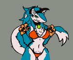 anthro big_breasts bikini breasts clothing costume fake_cat_ears fake_ears female green_eyes holidays looking_at_viewer nipple_outline raised_tail solo swimwear tail two-piece_swimsuit anonymous_artist halloween kate_(morpheuskibbe) sergal story story_in_description