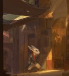 anthro city clothed clothing day detailed_background long_ears male outside scut_tail short_tail solo tail lofi lagomorph leporid mammal rabbit 2021 absurd_res digital_media_(artwork) hi_res