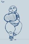 2d_animation animated anthro big_breasts biped blue_and_white bouncing_breasts breasts buckteeth clothed clothing cricetid electronics exercise female footwear frame_by_frame front_view fully_clothed grey_background hamster headphones hi_res huge_breasts loop mammal midriff monochrome overweight overweight_anthro overweight_female plaga rodent running shoes short_playtime simple_background solo standing teeth thick_thighs wafer_(plaga) wide_hips