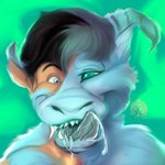 anthro blue_body blue_fur bodily_fluids fur fur_growth growth human_to_anthro male maw_growth mouth_shot open_mouth saliva smile solo species_transformation transformation anonymous_artist mikumanokit manokit absurd_res hi_res