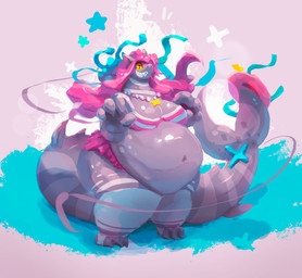 anthro belly big_belly biped breasts clothed clothed_anthro clothed_female clothing female female_anthro front_view grey_body hair morbidly_obese morbidly_obese_anthro morbidly_obese_female navel non-mammal_breasts non-mammal_navel obese obese_anthro obese_female overweight overweight_anthro overweight_female red_hair shark_tail sharp_teeth smile smiling_at_viewer solo standing tail teeth thick_tail thick_thighs miluinaoxie discovery_channel mythology shark_week aquatic dragon fish mythological_creature mythological_scalie scalie shark 2022 colored digital_media_(artwork) digital_painting_(artwork) full-length_portrait hi_res painting_(artwork) portrait