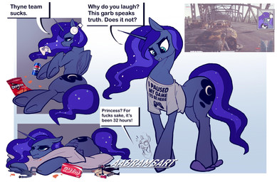 abstract_background beverage_can blue_body blue_eyes blue_fur blue_mane blue_tail butt chips_(food) clothed clothing controller cutie_mark dialogue electronics ethereal_hair ethereal_mane ethereal_tail eyelashes feathered_wings feathers female feral food footwear fur game_controller gaming headphones hooves horn lying mane multicolored_mane off_shoulder on_side playing_video_game princess profanity pseudo_hair pseudo_mane royalty shirt shoes slippers snout solo t-shirt tail text topwear two_tone_mane two_tone_tail unicorn_horn wings aabramsart coca-cola doritos friendship_is_magic frito-lay hasbro my_little_pony mythology pepsi pewdiepie playerunknown's_battlegrounds team_fortress_2 valve medic_(team_fortress_2) princess_luna_(mlp) spy_(team_fortress_2) equid equine mammal mythological_creature mythological_equine winged_unicorn 2025 digital_drawing_(artwork) digital_media_(artwork) english_text hi_res