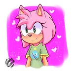 anthro black_nose blush clothing eyelashes female fur green_eyes pink_body pink_fur shirt simple_background solo topwear andreasonicka sega sonic_the_hedgehog_(series) amy_rose eulipotyphlan hedgehog mammal 1:1 signature