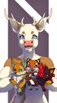 anthro antlers black_stripes feral fur group horn orange_body orange_fur striped_body striped_fur stripes lapres canid canine canis coyote domestic_cat felid feline felis mammal pantherine tiger 2021 digital_media_(artwork) hi_res