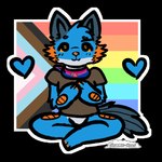 1:1 2_frame_animation animated anthro bisexual_pride_colors blue_body blue_fur bottomless brown_clothing brown_sclera brown_shirt brown_topwear canid canine canis clothed clothing crossed_legs daww dipstick_ears ear_markings eyes_closed fin floating_hearts food fruit fur generation_3_pokemon happy head_tuft hi_res hybrid lgbt_pride male mammal multicolored_ears nintendo open_mouth orange_body orange_eyes orange_gills orange_nose orange_scales outline pattern_clothing pattern_scarf persim_berry persim_scarf plant pokemon pokemon_(species) pokemon_berry pride_color_background pride_color_scarf pride_colors progress_pride_colors scales scarf shirt short_playtime simple_background sitting solo stormiehills swampert tail tail_fin topwear transgender_pride_colors tuft white_outline wolf xevy