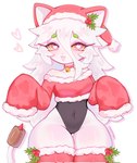 anthro bottom_heavy breasts christmas_clothing christmas_headwear clothed clothing female festive fur hair hat headgear headwear heart_eyes heart_symbol holidays holly_(plant) legwear navel oversized_sleeves partially_clothed pink_body pink_eyes pink_fur pink_hair plant santa_hat skimpy sleeves_past_wrists small_breasts thick_thighs thigh_highs wide_hips chikomokii christmas electronic_arts plants_vs._zombies popcap_games cattail_(pvz) elemental_creature felid flora_fauna mammal hi_res