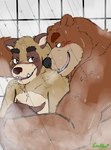 anthro bathing blush brown_body detailed_background duo hug hugging_another hugging_from_behind male male/male water wet gabu4play password_(visual_novel) dean_(password) rami_watanuki_(ramiwatanuki) bear brown_bear canid canine mammal raccoon_dog tanuki ursine 2022 absurd_res hi_res