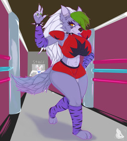 abs angry anthro armwear big_breasts bow_tie bracelet breasts clothed clothing collar colored_nails curvy_figure duo ear_piercing ear_ring eyebrows eyelashes female fluffy fluffy_tail fur fur_tuft glistening glistening_eyes hair hallway hand_on_hip inner_ear_fluff inside jewelry knife lipstick long_hair looking_back machine makeup multicolored_body multicolored_fur multicolored_hair nails neon_lights one_eye_closed outline partially_clothed piercing ring_piercing skimpy smile spiked_bracelet spiked_collar spikes tail text thick_thighs tuft voluptuous walking wide_hips yellow_eyes kaliburr_advanced five_nights_at_freddy's five_nights_at_freddy's:_security_breach scottgames steel_wool_studios roxanne_wolf vanny_(fnaf) animatronic canid canine canis hare humanoid lagomorph leporid mammal rabbit robot wolf 2022 absurd_res colored english_text hi_res