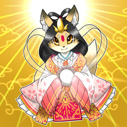 abstract_background anthro asian_clothing black_hair clothed clothing east_asian_clothing female fully_clothed fur hair japanese_clothing mirror robe solo sun no3512 concon-collector canid canine fox mammal 1:1 2014 official_art