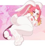 3_toes anthro areola bracelet breasts clothing eyeshadow feet female flip_flops footwear fur hair jewelry long_ears long_hair looking_at_viewer makeup multicolored_hair nipples pawpads plantigrade plantigrade_pawpads sandals shoes soles solo tail toes white_body white_fur krayboost gunfire_reborn tao_(gunfire_reborn) lagomorph leporid mammal rabbit 2025 absurd_res digital_media_(artwork) hi_res