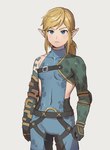 blonde_hair blue_eyes clothing hair humanoid_pointy_ears light_body light_skin looking_at_viewer male not_furry simple_background solo foxvulpine nintendo the_legend_of_zelda link elf humanoid hylian