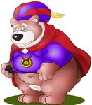 anthro belly black_nose cape clothing eyewear glasses hat headgear headwear kemono male navel overweight overweight_anthro overweight_male simple_background solo norataro disney gummi_bears zummi_gummi bear mammal 2008 censored mosaic_censorship