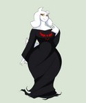 alternate_universe anthro black_clothing black_dress clothed clothing curvy_figure dress female fluffy fluffy_tail gesture hand_gesture looking_back mature_female pointing pointing_at_self solo tail thick_thighs wide_hipped_female wide_hips jeffry underfell undertale undertale_(series) toriel_(underfell) bovid caprine goat mammal broken hi_res