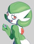 bedroom_eyes evolutionary_stone female gardevoir gardy_(oofrowdy) generation_3_pokemon grey_background looking_at_viewer looking_back mega_stone narrowed_eyes nintendo not_furry oofrowdy open_mouth pokemon pokemon_(species) red_eyes seductive simple_background sketch smile solo