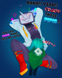 abortion abortion_mark anthro belly black_boots black_clothing black_footwear boots bubble clothed clothing dialogue dice drunk drunk_bubble duo egg eggnant electronics fangs footwear for_a_head garter_belt garter_belt_socks garter_straps glistening glistening_belly glowing glowing_belly grey_body machine male male/male metallic_body onomatopoeia oviposition poncho pregnant pregnant_male screen screen_face shirt shoes simple_background socks sound_effects substance_intoxication teeth television text topwear unbuttoned unbuttoned_shirt white_clothing white_shirt white_topwear rusttrap deltarune undertale_(series) mike_(deltarune) small_mike_(deltarune) tenna_(deltarune) animate_inanimate object_head pippins_(deltarune) robot screen_head tv_head hi_res