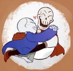 blush bone clothing duo heart_symbol hug kissing kissing_neck male male/male not_furry skeleton theyaois_(artist) undertale undertale_(series) papyrus_(undertale) sans_(undertale) animated_skeleton undead 2016