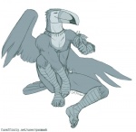 anthro beak biped claws feathered_wings feathers flower jewelry male necklace nude plant simple_background sitting solo text toe_claws white_background wings gasmask_(artist) lino_(gasmark) avian bird ramphastos toucan white-throated_toucan greyscale monochrome url