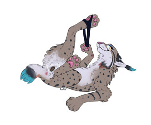 animal_genitalia animal_vulva anus bodily_fluids clothed clothed_feral clothing female feral fur genital_fluids genitals grey_body grey_fur makeup markings panties partially_clothed pawpads pink_pawpads simple_background solo spots spotted_body spotted_fur tail underwear vaginal_fluids vulva white_background white_body white_fur yellow_eyes queenkoko felid feline lynx mammal hi_res