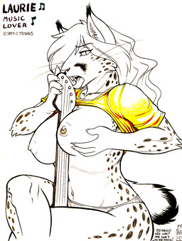 anthro breast_fondling breast_play breasts clothed clothing clothing_lift electric_guitar female fondling guitar hand_on_breast licking looking_at_viewer musical_instrument nipple_piercing nipples panties piercing plucked_string_instrument shirt shirt_lift simple_background solo string_instrument tail text tongue tongue_out topwear underwear whiskers white_background max_blackrabbit felid feline lynx mammal 2010 english_text marker_(artwork) pen_(artwork) traditional_media_(artwork)