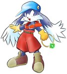 anthro blue_clothing blue_hat blue_headwear bottomwear clothing collar gloves handwear hat headgear headwear kemono male red_bottomwear red_clothing red_collar red_shorts ring shorts solo yellow_clothing yellow_gloves yellow_handwear enneko bandai_namco klonoa_(series) klonoa low_res