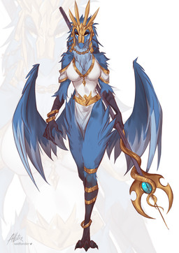 anklet anthro blowup_background blue_body breasts clothed clothing female jewelry robe simple_background solo staff standing wings allatir warhammer_(franchise) ardrek avian avian_demon chaos_daemon daemon_of_tzeentch demon lord_of_change 2022 digital_media_(artwork) hi_res signature