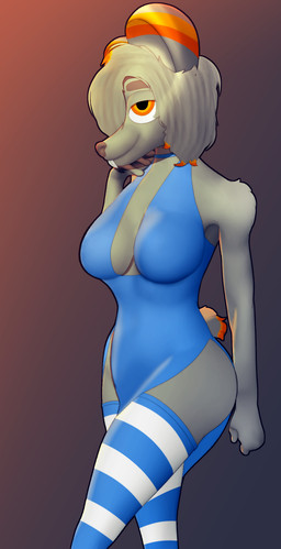 anthro big_breasts blue_clothing blue_dress blue_legwear blue_thigh_highs breasts buckteeth clothing dress female fur grey_body grey_fur hair legwear orange_eyes pattern_clothing pattern_legwear pattern_thigh_highs solo striped_clothing striped_legwear striped_thigh_highs stripes tail teeth thigh_highs conditional_dnp gusta gusty_(gusta) chinchilla chinchillid mammal rodent hi_res herm_(lore)