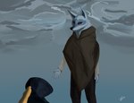 anthro bleak_ambiance duo male male/male sky skyscape rennofox canid canine canis domestic_cat felid feline felis mammal wolf absurd_res hi_res