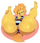 3_toes anthro bikini blep butt button_ears clothing crossgender feet female floppy_ears fur legs_back lying mtf_crossgender nipple_outline on_back one_eye_closed solo swimwear thick_thighs toes tongue tongue_out two-piece_swimsuit wide_hips wink yellow_body yellow_fur bigdon1992 gerry_(dongitos) canid canine canis domestic_dog mammal 2022 hi_res