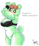 anthro big_breasts blush bodily_fluids bottomless bra breasts clothed clothing covering covering_self featureless_crotch female slightly_chubby slightly_chubby_female solo sports_bra sweat underwear wide_hips wristband panthera_cantus animal_crossing nintendo charlise_(animal_crossing) bear mammal hi_res