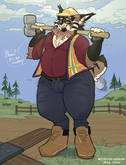anthro belly belt boots bottomwear bulge clothed clothing cloud construction_worker detailed_background digitigrade eyewear fence flannel footwear fully_clothed glasses grass hammer hill holding_sledgehammer male male_anthro moobs outside pants plant shoes sky sledgehammer solo standing tail tail_motion tailwag thick_thighs tight_bottomwear tight_clothing tight_pants tools topwear vest wearing_glasses wide_hips working sinisterheaven felid feline lynx mammal hi_res