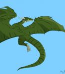 feral flying green_body green_skin horn simple_background smile solo tail wings youmadsin mythology hondra dragon mythological_creature mythological_scalie reptile scalie absurd_res hi_res