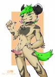 anthro genitals green_eyes green_hair hair male penis solo tongue ratcha hystericalhyena hyena mammal striped_hyena digital_media_(artwork) hi_res shaded