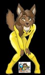 amber_eyes anthro bent_over black_nose breasts brown_body brown_fur brown_hair claws clothed clothing digitigrade female fully_clothed fur hair jumpsuit logo looking_at_viewer multicolored_body multicolored_fur simple_background small_breasts smile solo text transparent_background two_tone_body two_tone_fur anthony_sarkasuo freefall_(webcomic) florence_ambrose bowman's_wolf canid canine canis mammal red_wolf wolf 2004 alpha_channel english_text