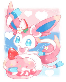 3_toes accessory ambiguous_gender baked_goods blue_body blue_eyes blue_fur blue_inner_ear blue_markings bow_(anatomy) chibi cookie dairy_products digitigrade feet feral flower flower_in_hair food food_on_head fruit fur giant_food gloves_(marking) hair hair_accessory head_markings heart_symbol holding_food holding_object leg_markings macaron_(food) markings paws pink_body pink_fur pink_markings pink_tail plant socks_(marking) solo strawberry tail toes whipped_cream white_body white_flower white_fur michi_runi nintendo pokemon eeveelution generation_6_pokemon mammal pokemon_(species) sylveon digital_media_(artwork) unavailable_at_source