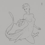 ambiguous_gender breasts female feral gills group hair neck_gills nipples nude short_hair spots trio sevi_(artist) carpet_shark fish fish_taur marine marine_taur shark shark_taur taur zebra_shark 1:1 2019 black_and_grey monochrome