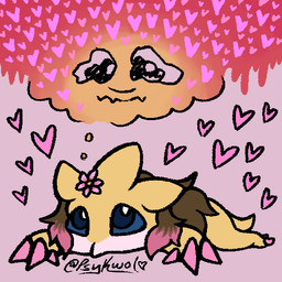 3_fingers accessory blue_eyes brown_hair chibi claws female fingers flower flower_in_hair hair hair_accessory heart_symbol lost_in_thought lying on_front painted_claws pink_claws pink_flower pink_hair plant simple_background solo tan_body thought_bubble watery_eyes yellow_body psykwol nintendo pokemon circe_(psykwol) generation_1_pokemon pokemon_(species) sandslash 1:1 low_res trans_(lore) trans_woman_(lore)