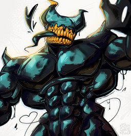 abs black_body eyeless looking_at_viewer male muscular muscular_male not_furry pecs simple_background solo teeth tongue tongue_out white_background its_coldpizza ink_demon monster absurd_res colored digital_drawing_(artwork) digital_media_(artwork) hi_res