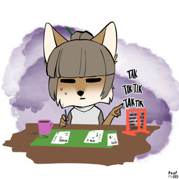 abacus anthro brown_body brown_fur cheek_tuft clothed clothing coffee_mug desk facial_tuft female fur furniture grey_hair hair hime_cut paper pencil_(object) simple_background sitting sleeveless_turtleneck solo sweater table taxes topwear tuft turtleneck white_body white_clothing white_fur white_sweater white_topwear white_turtleneck foxboy83 tootaloo vixen_logic ferra_(vixen_logic) canid canine fox mammal tibetan_sand_fox true_fox 1:1 colored digital_media_(artwork) flat_colors half-length_portrait hi_res portrait