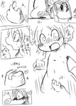 anthro ball_grab balls bathroom blush dialogue duo genitals hair horn male male/male navel nipples nude penis penis_grab shocked shota sketchy surprise surprised_expression tail text young young_anthro doneru dion_(doneru) shari mammal scalie black_and_white comic japanese_text monochrome right_to_left sketch translated