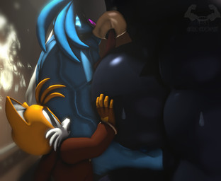anthro big_muscles big_pecs big_penis bodily_fluids clothing cum duo ejaculation elevator eye_contact fingerless_gloves freckles genital_fluids genitals gloves glowing glowing_eyes handwear huge_pecs huge_penis hyper hyper_genitalia hyper_penis imminent_sex in_heat larger_male long_tongue looking_at_another looking_up macro male muscular pecs penis scared size_difference smaller_male sweat sweatdrop tongue tongue_out angelic_endowment sega sonic_the_hedgehog_(series) fan_character miles_prower vonnes_(heyimteedo) canid canine eulipotyphlan fox hedgehog mammal 3d_(artwork) digital_media_(artwork) source_filmmaker_(artwork)