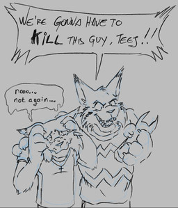 anthro bodily_fluids clothing cross cross_necklace crying dialogue duo electroshock_weapon holding_head jewelry latin_cross male necklace sweater taser tears text topwear weapon vandroiy disney echo_(game) echo_(series) echo_project i_think_we're_gonna_have_to_kill_this_guy zootopia pawbert_lynxley tj_hess canada_lynx felid feline lynx mammal black_and_white hi_res meme monochrome sketch