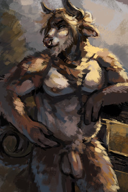 3_fingers anthro balls barbell_piercing circular_barbell_piercing facial_piercing fingers genitals hair horn male nose_piercing nude nude_anthro nude_male penis piercing septum_circular_barbell septum_piercing solo greennie blizzard_entertainment warcraft bovid bovine mammal tauren 2023 absurd_res digital_media_(artwork) digital_painting_(artwork) hi_res painting_(artwork)