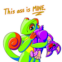 2_penises anthro anus breasts butt dialogue duo feet female genitals green_body holding_character male male/female multi_genitalia multi_penis nipples nude penis presenting presenting_hindquarters purple_body soles vulva naughtyblitz64 playtonic_games yooka-laylee laylee yooka bat chameleon lizard mammal reptile scalie 1:1 hi_res