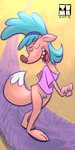 2015 anthro bottomless canid canine clothed clothing dancing eyes_closed female fox hi_res mammal nickelodeon nipple_slip nipples open_mouth pubes rocko's_modern_life sheila_(rocko's_modern_life) shirt smile solo tail topwear tvma walking